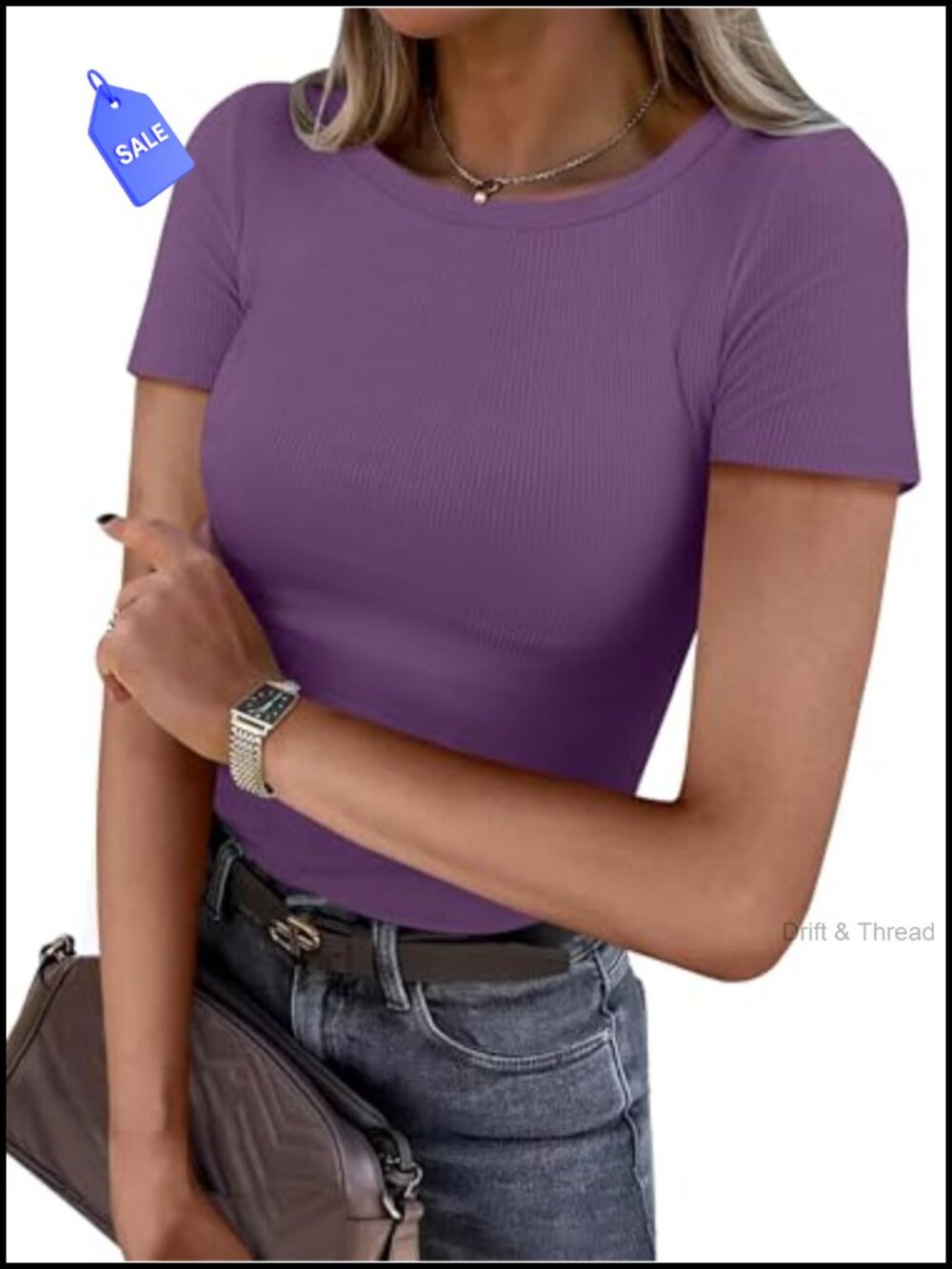 Women's Ribbed Short Sleeve Crewneck Slim Fit Tee Shirt